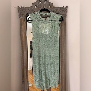 Free People Daydream Lace Sheath Mini Dress in Seafoam Mint Green Size Medium